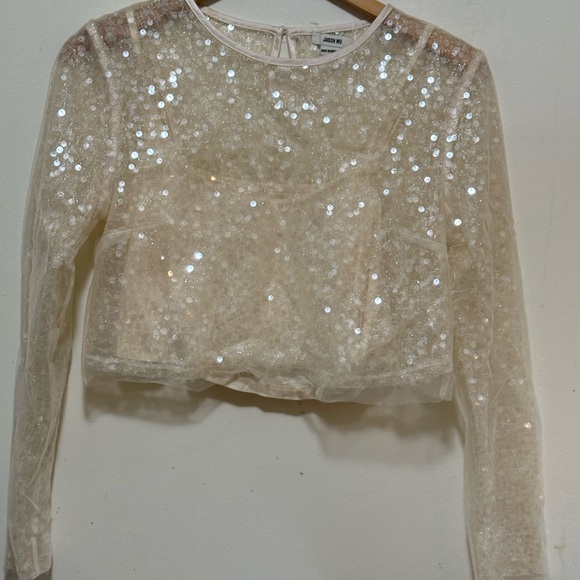NWT Jason WU ivory crop sequin top, Size Small - Picture 3 of 4